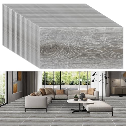 JMIATRY 80 tablones autoadhesivos de PVC para pisos, azulejos de suelo con efecto de grano de madera, adhesivos impermeables para oficina, baño, cocina, sala de estar
