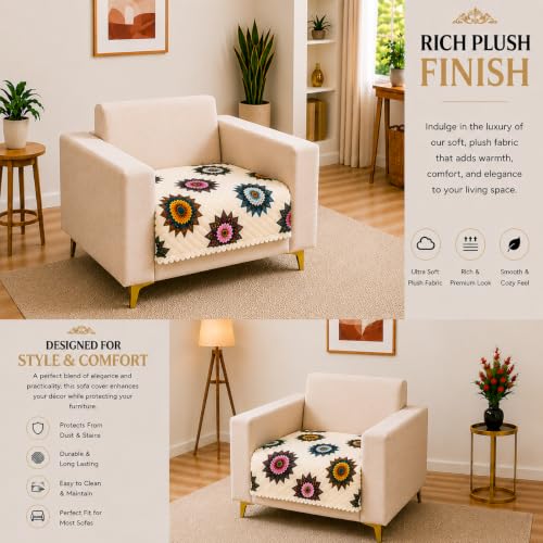 Image of Homerz Premium Printed Quilted Velvet Sofa Slip Cover Protector with Tassels, Sofa Mat, Exact Size, Antislip Cover (Morocco, 1 Seater, Half)