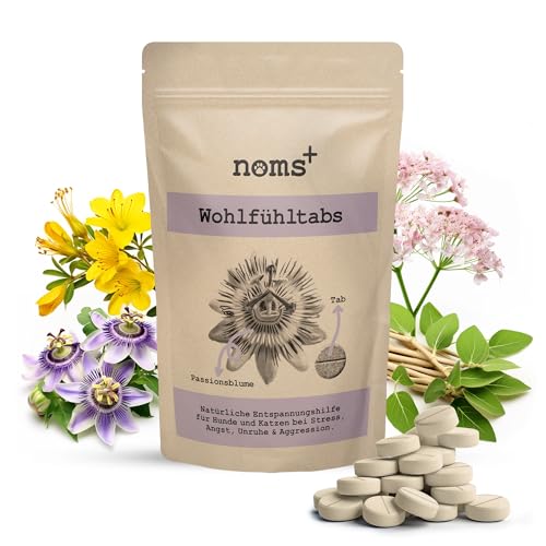noms+ Wohlfühltabs - Beruhigungsmittel für Hunde bei Stress, Angst, Unruhe und Hyperaktivität | natürliche Entspannung mit Hanföl, Baldrian, Johanniskraut, Passionsblume & Ashwagandha