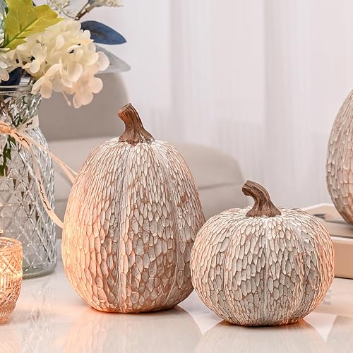 Artificial Pumpkin Decor, Brown and White Decorative Pumpkins, Th...
