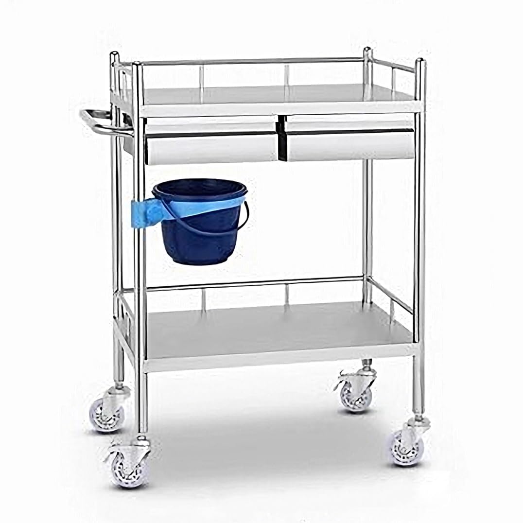 DoubDer Carrello portautensili in acciaio inox a 2 ripiani con ruote silenziose a 360° DoubDer, carrello da cucina e ristorante, per casa, hotel, uso catering, lunghezza 60 cm