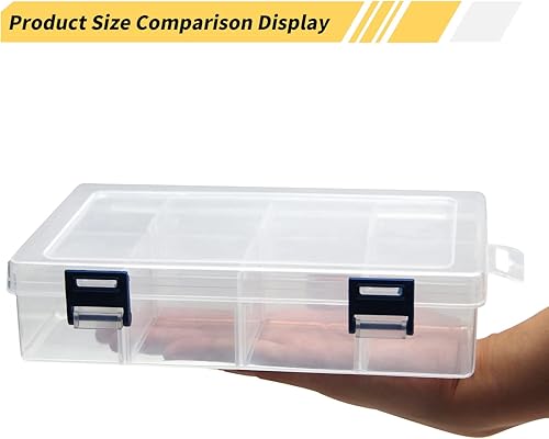 Miniatura 9 de MroMax Caja de almacenamiento de componentes PP, 9.055 x 6.299 x 2.362 in, organizador de plástico, contenedor ajustable, 8 rejillas extraíbles,