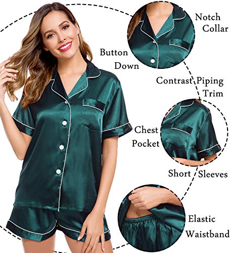 Image of LecGee Womens Silk Satin Pajamas Short Sleeve Loungewear Two-Piece Sleepwear Button-Down Pj Set