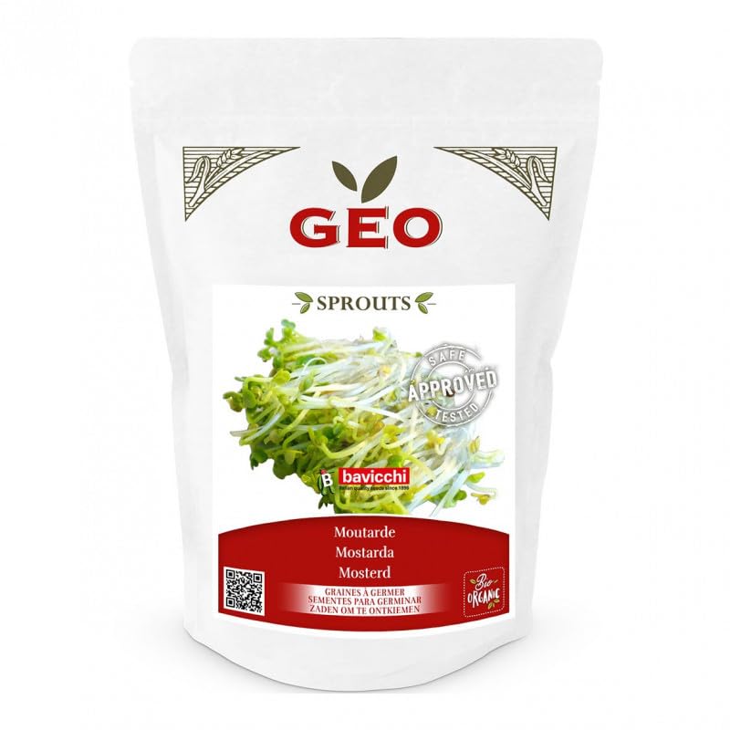 Kit Essentiel GEO – 6 Graines à Germer 100% Bio (2,55 kg) | Luzerne, Radis Rose, Fenugrec, Pois Verts, Moutarde & Ciboulette-Ail | Haute germination ≥ 95% | Longue conservation | Vegan & Sans OGM
