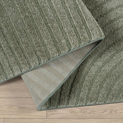 Tapis salon moderne poils courts vert 80x300 cm Everest effet 3D relief doux