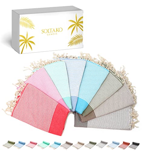 SOLTAKO Fouta Plage - Nid d'Abeille - Lot de 8 Fouta XXL - Serviette Plage Anti Sable - Drap de Bain pour Hammam, Sauna - Serviette Grande Taille - 100x200 cm...