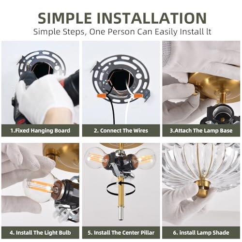 Image of Semi Flush Mount Ceiling Light, 11.8 Inch Gold Vintage Hallway Light Fixture with Transparent Glass, Close to Ceiling Light for Bedroom Kitchen Living Room Bathroom Foyer, E26 Base