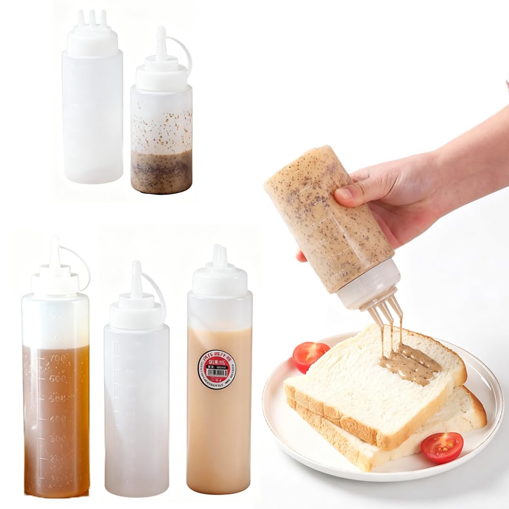 50 bottiglie vuote in plastica con spruzzi, dispenser per salse, condimenti, per cucina, olio, barbecue, pomodori, insalata, condimenti, con foro singolo e tre fori, contenitori ricaricabili (1000 ml)