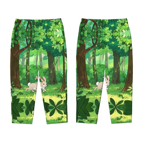 Pajama Pants Pajama Bottoms with Elastic Waistband Sleepwear Lounge Pants, Cute Animal Rabbit Forest3