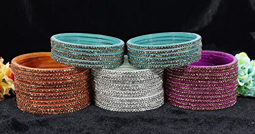 Image of NMII Glass with Plain and Glossy Finished Bangle Set For Women and Girls