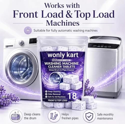 Image of Washing Machine Cleaner Tablets (18Tablets) | Drum & Pipe Deep Cleaner | Lavender Scent | Removes Odour, Limescale & Residue | For Front Load & Top Load Fully Automatic Washing Machines