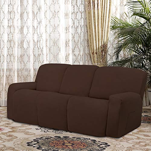 Image of Easy-Going 8 Pieces Microfiber Stretch Sectional Recliner Sofa Slipcover Soft Fitted Fleece 3 Seats Couch Cover Washable Furniture Protector with Elasticity for Kids Pet(Recliner Sofa, Coffee)