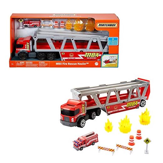 Matchbox Camión de transporte con accesorios, almacena coches de juguete, para niños +3 años (Mattel GWM23)