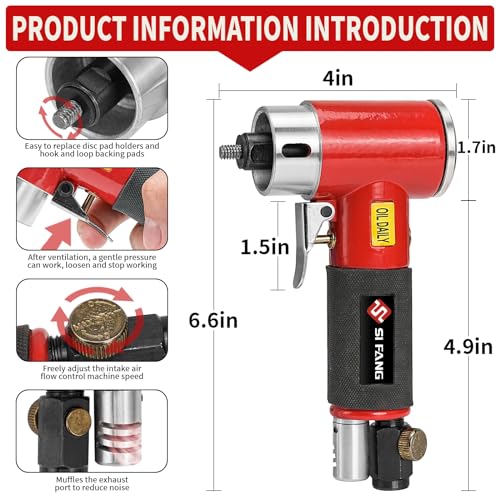 SI FANG 3 Inch Air Sander Right Angle Die Grinder, Mini Pneumatic Polisher Surface Prep Rotary Tool Kit with Various Quick Change Roll Lock Sanding Discs [Upgraded Polishing and Grinding] - Thumbnail 3