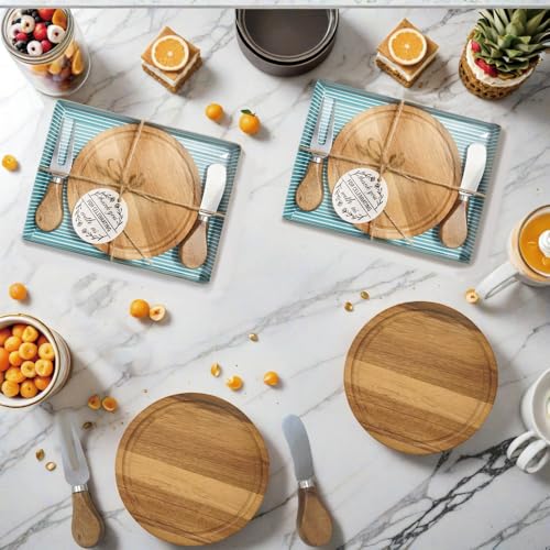 GOLYHEL 1 Set Baby Shower Prizes for Game Winners, Acacia Wood Cheese Board Set Mini Charcuterie Plates with Knives and Forks Bulk for Wedding Bridal Shower Favors, Housewarming Gifts — view 5