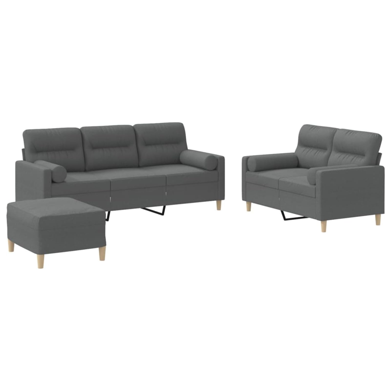 3-częściowy komplet sofy z poduszkami, ciemnoszary, materiał sofa narożna z funkcją spania - 3201625