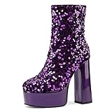 Cozivwaiy Scintillant Bottine Plateforme Femme Sparkly Bloc Talon Hauts Bottes Cheville Mauve Bout Rond Booties Disco Chaussures de Danse Cheville 35
