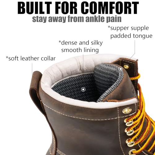 Image of SUREWAY 8in Waterproof Wedge Moc Toe Work Boots for Men Steel Toe,Premium Full Grain Leather,Safety Work Boots /Shoes,Comfort Insole,Oil /Slip Resistant,Industrial Construction Boots BN