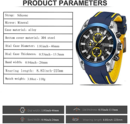 MEGIR Relógio Masculino Esportivo Militar de Quartzo Luxo Cronógrafo Função Luminoso Calendário à Pr