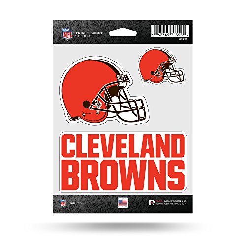 NFL Rico Industries Die Cut 3-Piece Triple Spirit Sticker Sheet, Cleveland Browns , 5 x 7-inches