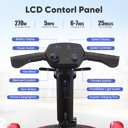 Image of 4 Wheels Mobility Scooters for Seniors,39LBS Light Frame&350LBS Capacity&30 Miles Travel Range&270W Brushless Motor Powered Wheelchair Folding Electric Scooter&LED Lights&Dust Cover&Auto Brake-(Red)