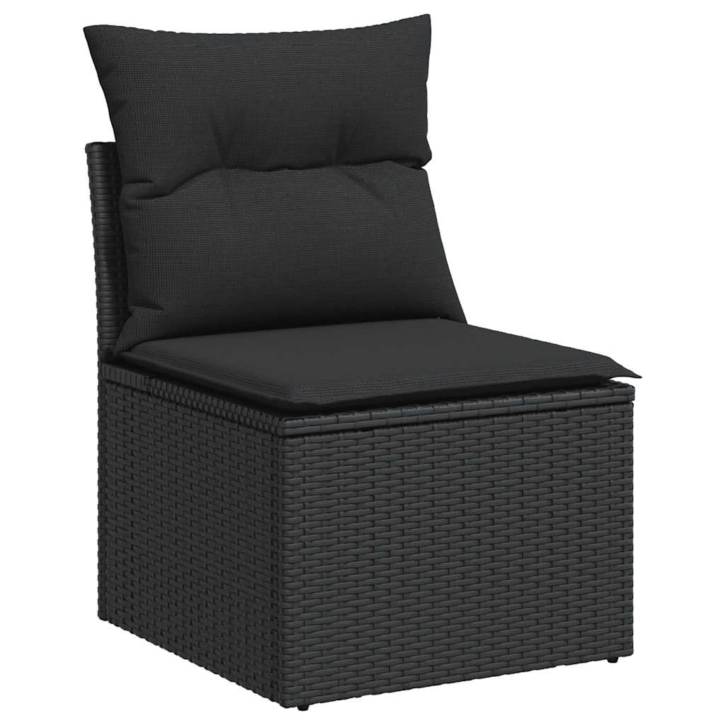 11-TLG Garten-Sofagarnitur mit Kissen Schwarz Poly Rattan wetterfestes Polyrattan Lounge Set für Terrasse Balkon mit Tisch Hocker Regal und Stauraum ideal für Outdoor Veranda und