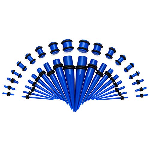 JDXN 64 PCS Acrylic Spot Gauge Kit Spiral Tapers Tunnels Plugs 14G-00G Ear Stretching Starter Set Jewelry (Dark Blue)