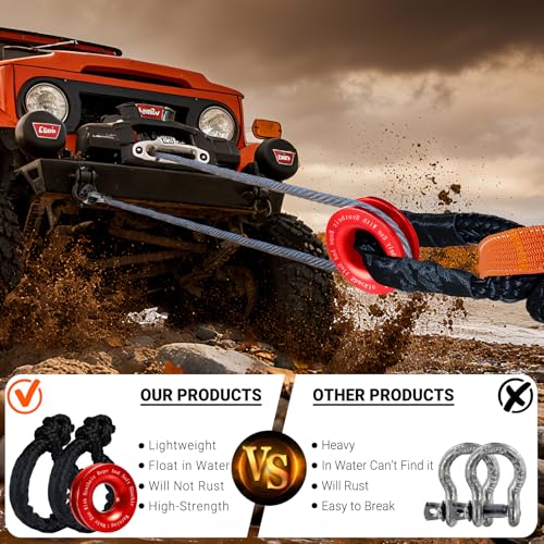 Image of Synthetic Soft Shackle & Recovery Ring Kit, 2PCS 1 /2 inch x 22 inch Soft Shackles(56,000Lbs Breaking Strength) with Snatch Ring for Synthetic Winch Rope for Off-Road Jeeps ATV UTV SUV Vehicle Recovery