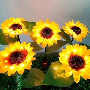 XinCanKun 4 Pack Solar Lights Outdoor - New Upgraded Solar Garden Lights, Multi-Color Changing Sunflower Solar Flower Lights for Patio,Yard Decoration, Bigger Flower and Wider Solar Panel