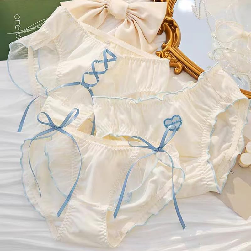 Cute Panties Underwear Bow Sweet Kawaii Bikini Banderole Soft Maiden Lovely Cotton Crotch Girl Briefs High Fork (3 Packs）2