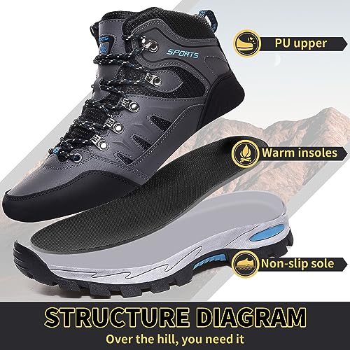 Littleplum Herren Wanderschuhe Winterschuhe Waterproof Wanderstiefel Outdoor Rutschfest High Top Trekkingschuhe – Bild 5
