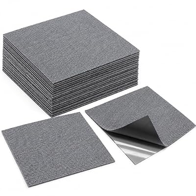 HoKiis 10/20/30Pcs Self-Adhesive Floor Squares, 12x12 Inch Peel and Stick Carpet Tiles, DIY Trimmable, Durable Polyester Soft Padded for Bedroom, Office, Living Room,Grey,30