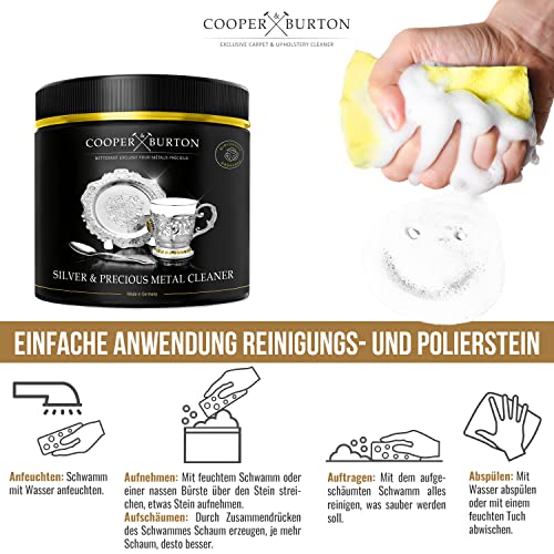 Silber Schmuck Reinigungsmittel, Silber Reiniger für Silber Reinigung & Silber Versilbertes, Gold Edelstahl Kupfer & Messing| Reiniger für Schmuck Ketten Silber Besteck | COOPER & BURTON 500g
