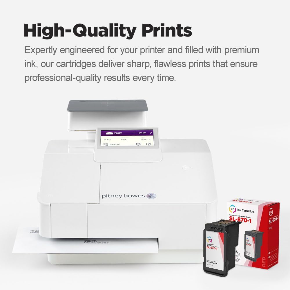 LD Products Compatible Pitney Bowes SL-870-1 Red Ink Cartridge Replacement 2-Pack (8 ml Each) SL870-1, SL8701 Compatible with The Following Pitney Bowes Equipment Model SendPro Mailstation