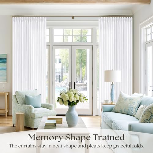 Image of Pure White Pinch Pleated Semi Sheer Linen Curtains 63 Inch Long for Bedroom