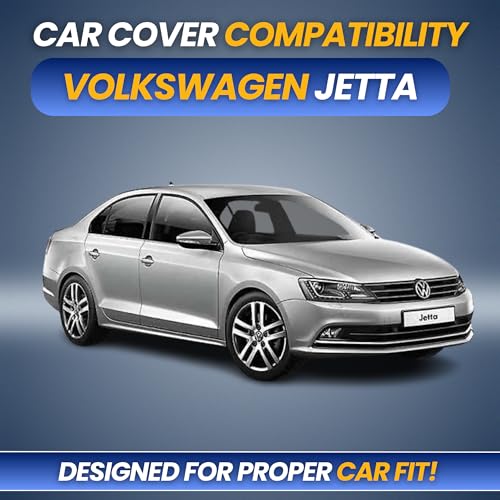 Image of Car Cover for Volkswagen Jetta | 100% Waterproof Heavy-Duty 3-Layer Car Body Cover | All-Weather Rain, UV, Sun & Dust Protection | Custom Fit | Mirror & Antenna Pockets | Navy Blue