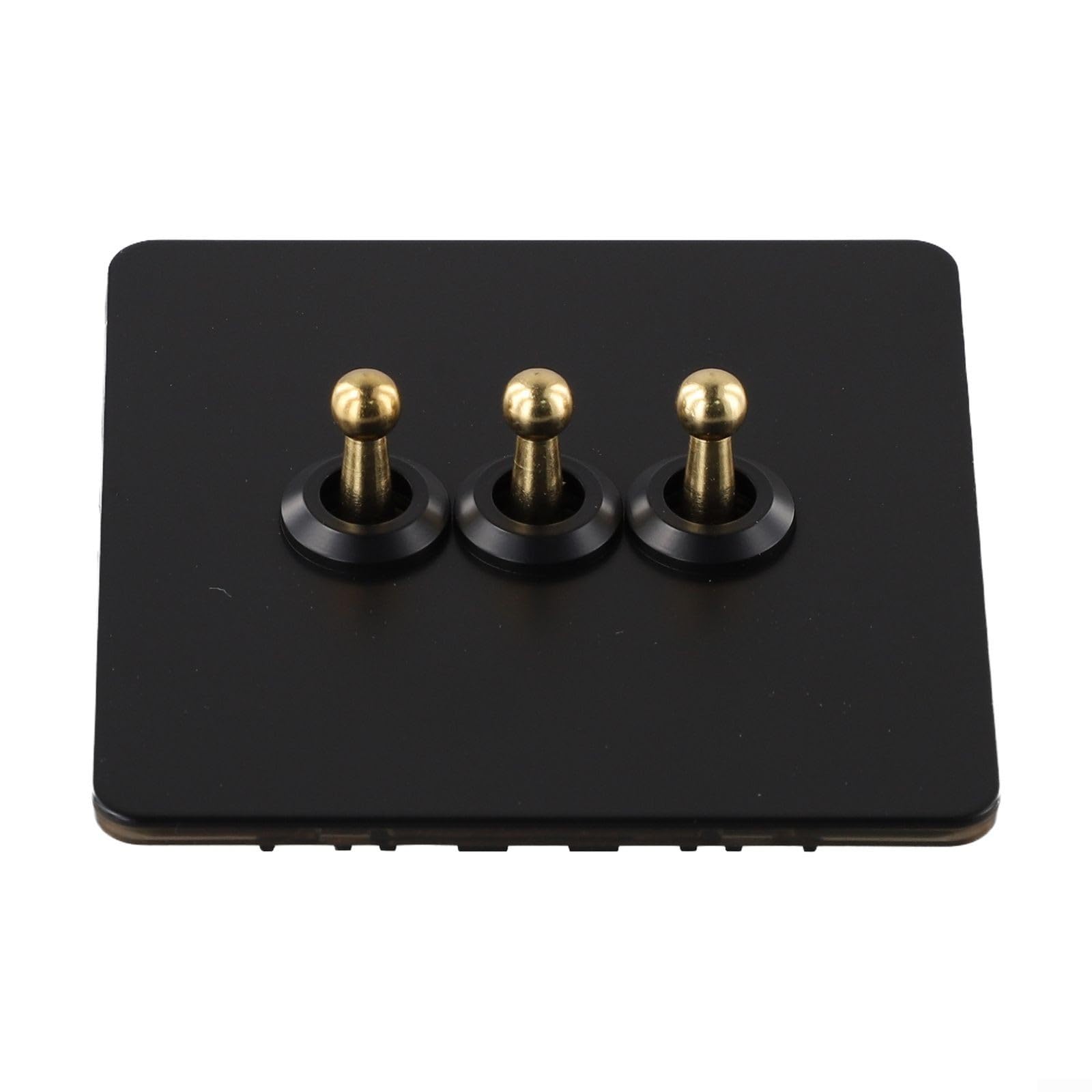 86 Type Stainless Steel Panel Wall Toggle Light Switch with Brass Rod Control Single Pole 1 Way 2 Way Black Finish for Home Office Hotel Lighting 86x86mm(3 Gang)