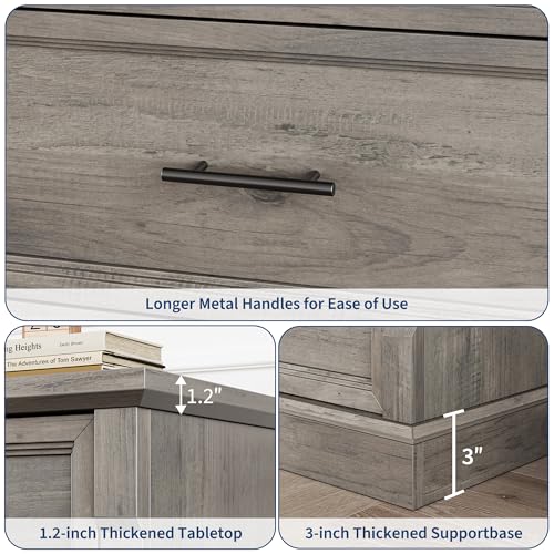 GarveeHome Farmhouse 6 Drawers Dresser, 47" Long Wood Closet Dressers Organizer, Rustic Chest of Drawers for Bedroom Living Room Hallway Entryway, Wash Grey