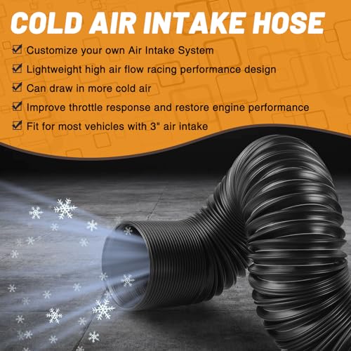 Image of 3 Inch Cold Air Intake Pipe: Universal Flexible Duct with Length from 10 inch to 40 inch for Customize Air Intake System Hose Tube (Pack of 2)