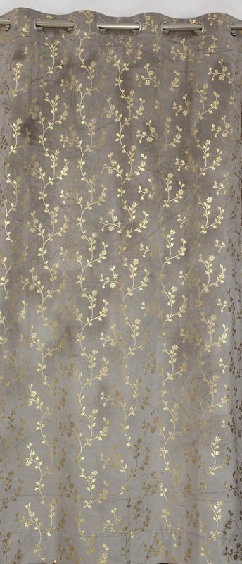 Image of Heavy Velvet Fabric Luxury Looks Room Darkening Floral Designer Curtains 8 Feet for Door, Grey, Single Piece