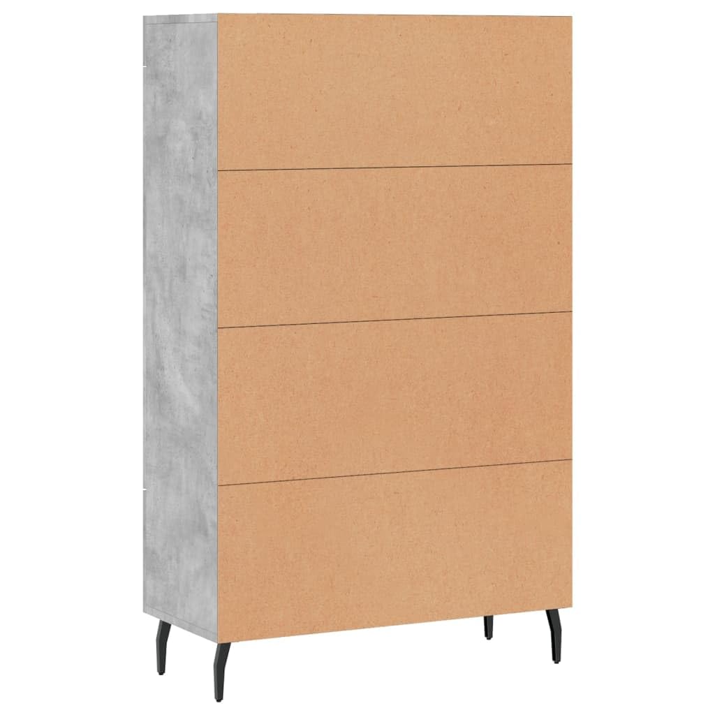 Nowoczesna komoda betonowa szara, 69,5 x 31 x 115 cm, materiał drewnopochodny, ze szklanymi drzwiami i metalowymi nogami, wszechstronne miejsce do przechowywania do salonu i jadalni