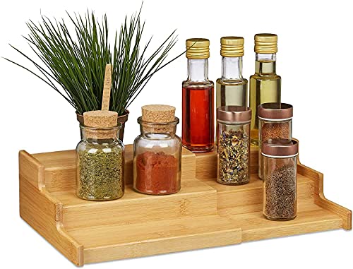 Unibos Spice Rack Organizer, 3-Tier Expendable Free Standing Seasoning Shelf for Spice Jars, Non-Slip Cupboard Organiser Storage Racks for Kitchen Pantry Cabinet