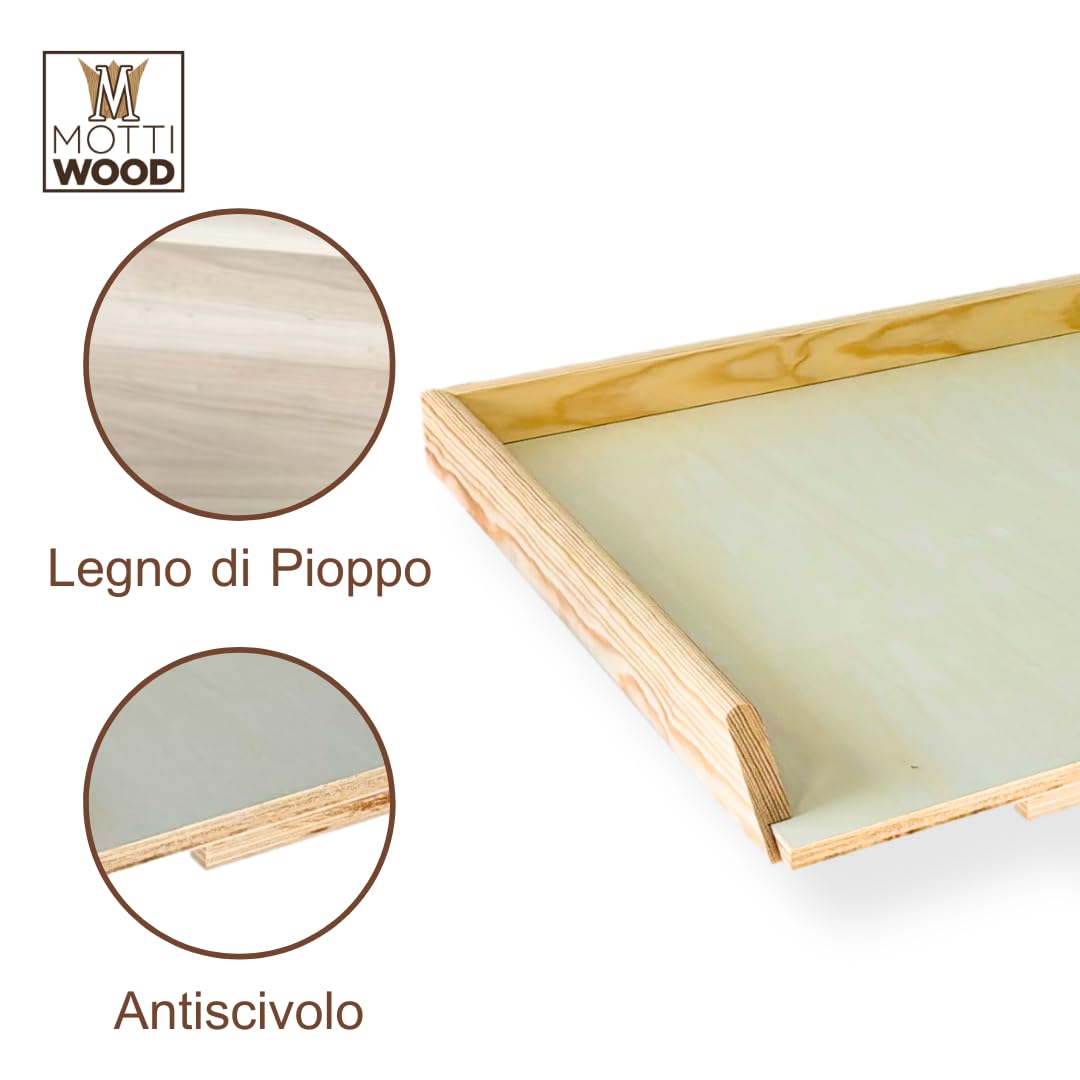 Spianatoia Tavoliere, Asse Pasta Legno Pioppo, Stendipasta con Bordi Laterali, Gradino Anti Scivolo, Made in Italy (70x50)