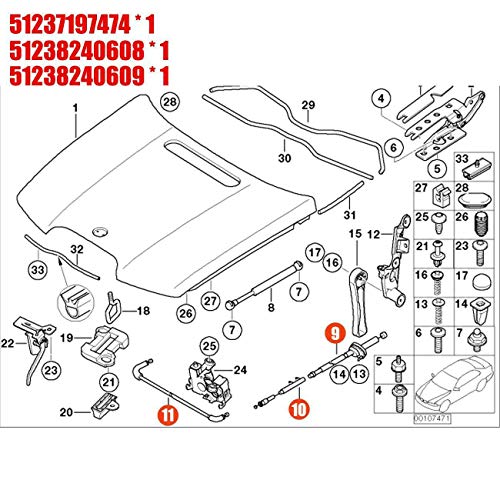 Cable de liberación de capó 51237197474 para BMW E65 E66 kit de 3 piezas 3