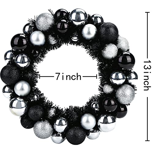 Hakacc Christmas Decor Ball Wreath,13 Inches Black And Silver Ornament Garland Decoration For Christmas Festival Celebration Door Window Wall Home Theme Party Decoration #TOP1