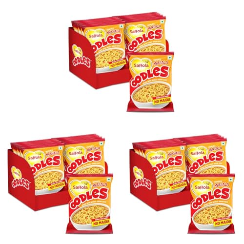 Image of Saffola Oodles,Instant Noodles,Ring Shape,Yummy Masala Flavour,No Maida,Whole Grain Oats,12 x 46 grams Pouch (12 Serves) (Pack of 3)