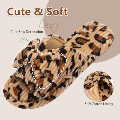 Image of GOEWY Cute Slippers for Women Indoor and Outdoor Cozy Soft Bow Open Toe Womens Slippers with Memory Foam Anti-Skid Sole Slides Spa Birthday Gifts for Women Mom Her Ladies Bridesmaid