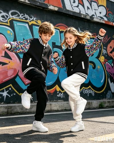 Image of Cromoncent Kids Varsity Baseball Jacket Colorblock Bomber Coat Unisex Boys Girls School Outwear, 18 Months - 14 Years