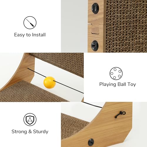 FUKUMARU Cat Scratcher, 18.9 Inch L Shape Cat Scratch Pad, Vertical Cat Scratcher Wall Mounted, Cat Scratching Cardboard with Ball Toy for Indoor Cats - Image 5