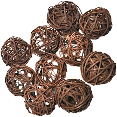 Set of 10pcs Natural Wicker Rattan Balls Table Wedding Party Christmas Decoration (Diameter 1.6 Inch, Dark Brown)